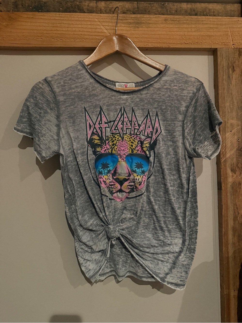 Def Leppard Kids' Gray Graphic Tee with Sunglass Leopard Print